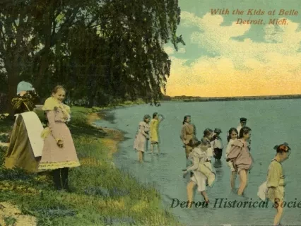 Postcard - With the Kids at Belle Isle, Detroit, Mich.